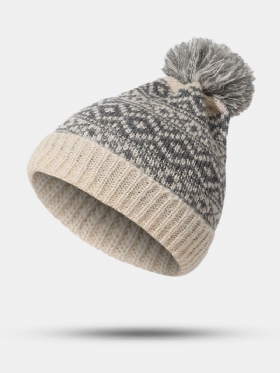 Unisex Pletena Zadebljana Loptica Od Argyle Krzna Od Žakardnog Topli Šešir Bez Ruba