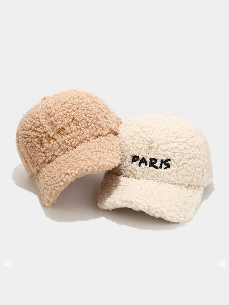 Unisex Teddy Flis Podebljana Paris Slova Izvezena Zakrivljena Oboda Topla Bejzbol Kapa Za Sve Vrste