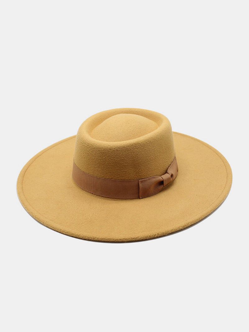 Unisex Vuneni Filc Jednobojni Zavoj Ukras S Mašnom Konkavni Gornji Fedora Šešir