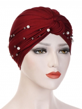 Ženska Vintage Kapica S Perlama Na Kravatu Ležerna Kapa Od Mliječne Svile Mekana Jednobojna S Šeširom Ukras Za Glavu