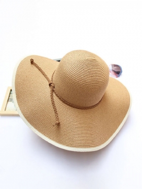 Ženski Ljetni Sklopivi Jednobojni Slamnati Šešir Za Plažu U Panama Stilu Ležerna Za Sunčanje Sa Šiltom Širokog Oboda