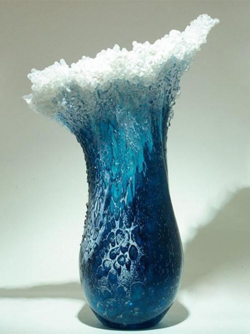 1 Kom 24.5/10 cm Majestic-valovita Vaza Moderna Oceansko Plavo Cvijeće Centralni Dijelovi Za Bonsai Dnevna Soba Spavaća Uređenje Doma