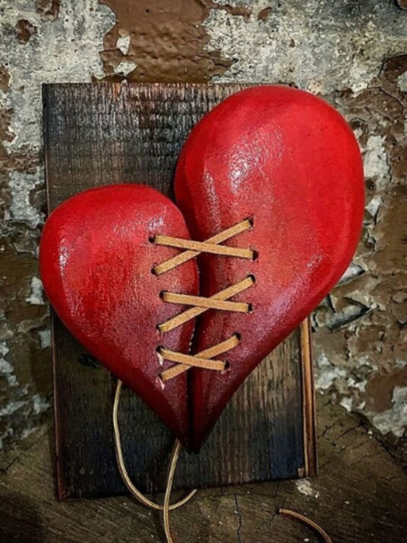 1 Kom Drvena Slika Skulpture Slomljenog Srca Skulptura Prošivena Kožom Umjetnička Zidna Dekoracija Kućni Ukrasi