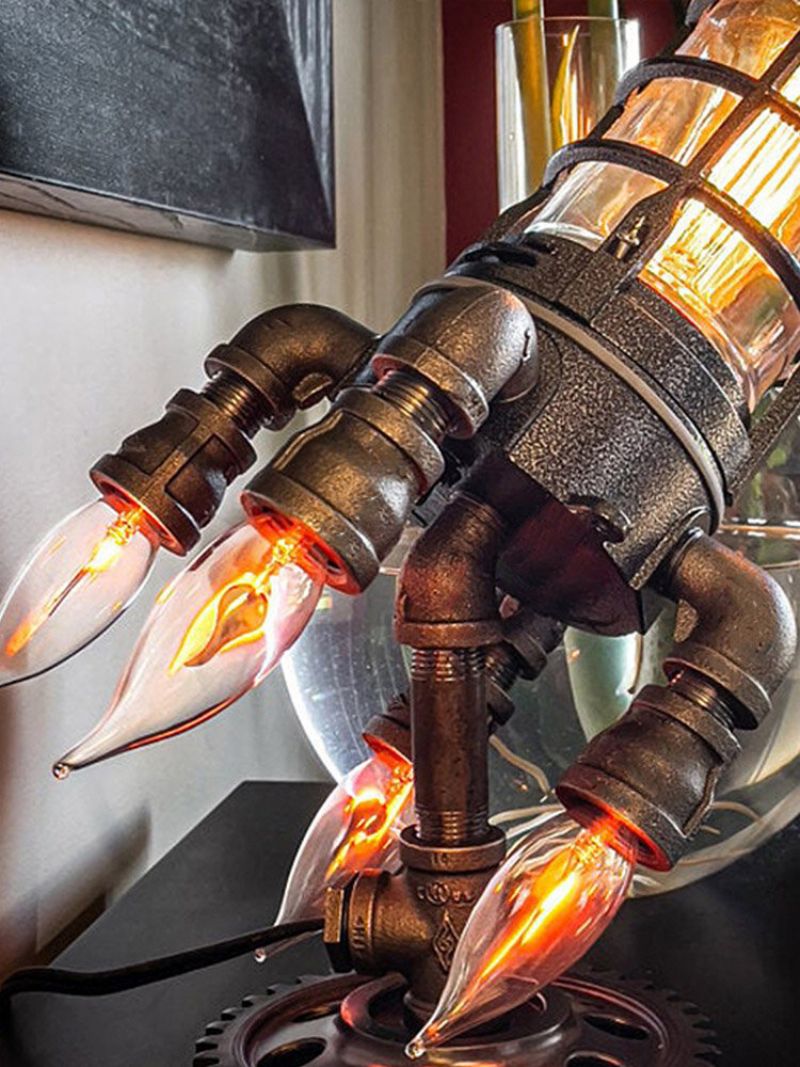1 Pc Vintage Steampunk Raketna Lampa Cool Led Stolna Noćna Kućni Ured Dekoracija Stola Rukotvorine Očev Dan