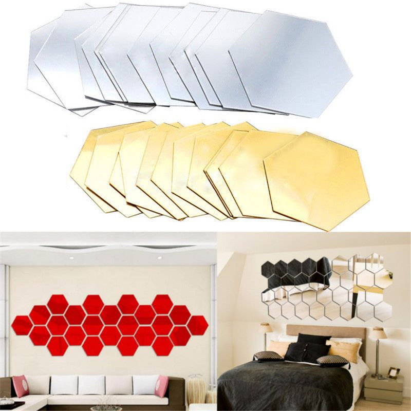 12pcs 3d Diy Mirror Hexagon Vinyl Uklonjive Zidne Naljepnice Decal Home Decor Art