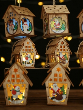 1kom Božićna Drvena Osvijetljena Kabina Kreativni Sklop Dekoracija Male Kuće Svjetleća U Boji