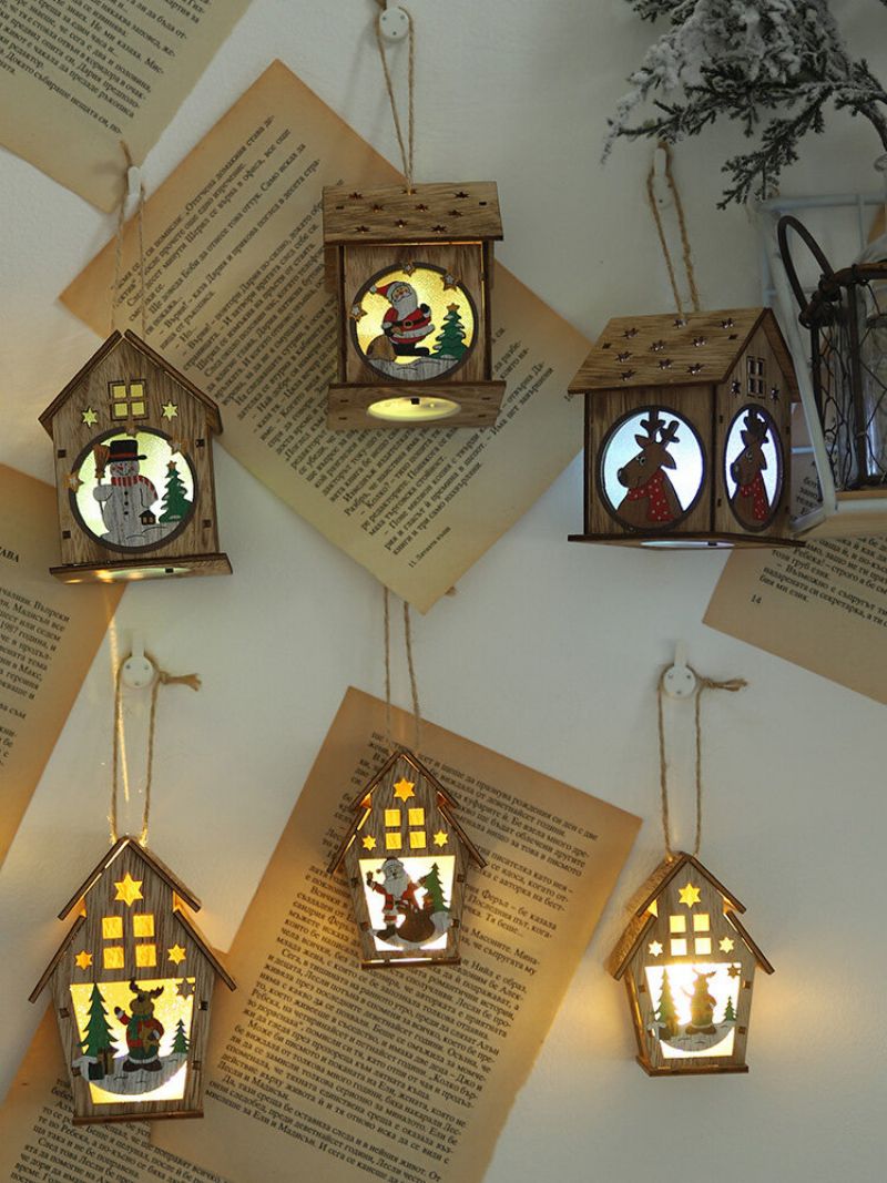 1kom Božićna Drvena Osvijetljena Kabina Kreativni Sklop Dekoracija Male Kuće Svjetleća U Boji