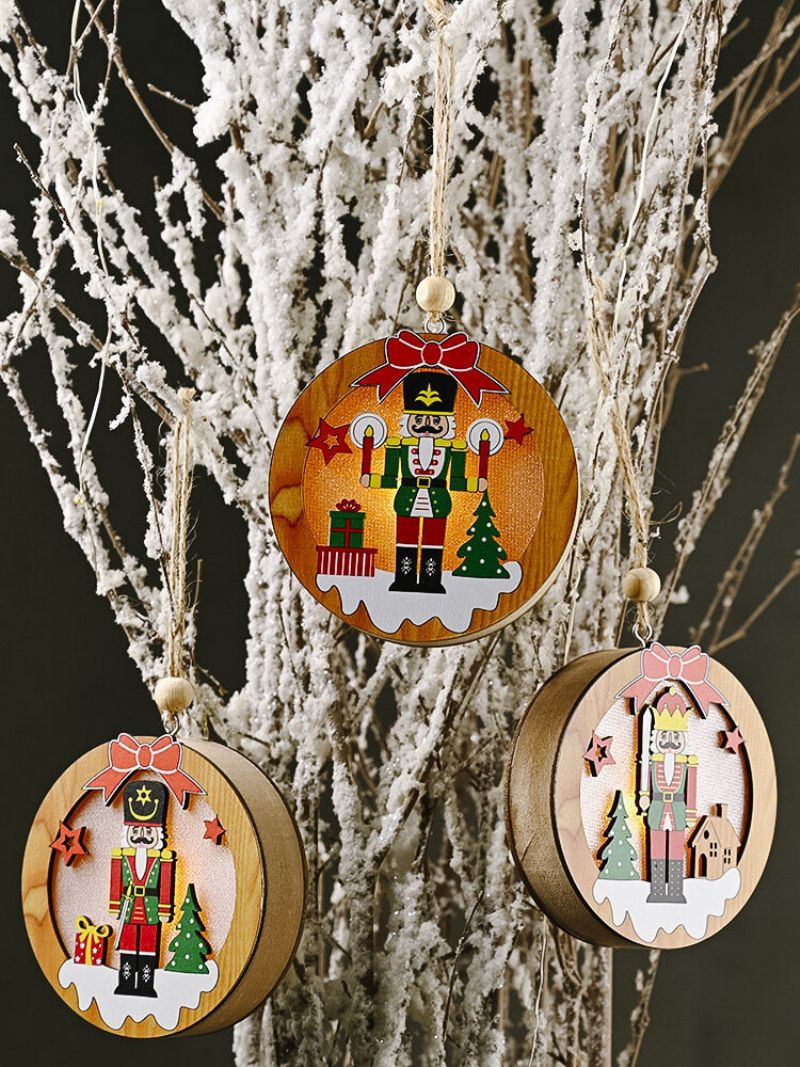 1kom Božićni Ukras Osvijetljeni Drveni Vojnik Od Oraha Privjesak S Malim Drvcem