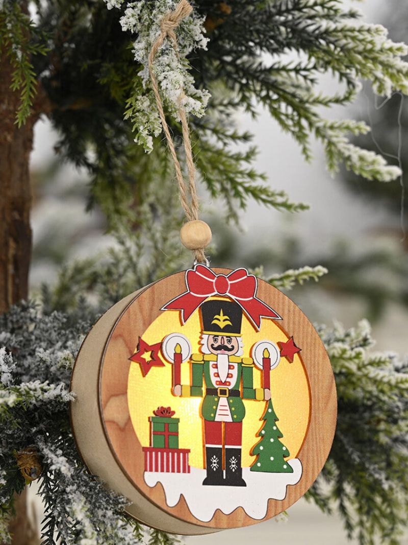 1kom Božićni Ukras Osvijetljeni Drveni Vojnik Od Oraha Privjesak S Malim Drvcem