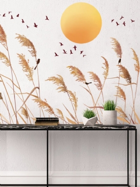 1pc Jesen Reed Print Pejzaž Home Decor Background Wall Art Samoljepljiva Vodootporna Zidna Naljepnica Za Spavaću Sobu Dnevni Boravak