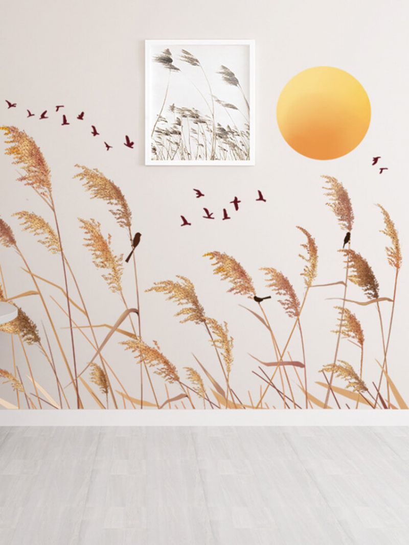 1pc Jesen Reed Print Pejzaž Home Decor Background Wall Art Samoljepljiva Vodootporna Zidna Naljepnica Za Spavaću Sobu Dnevni Boravak