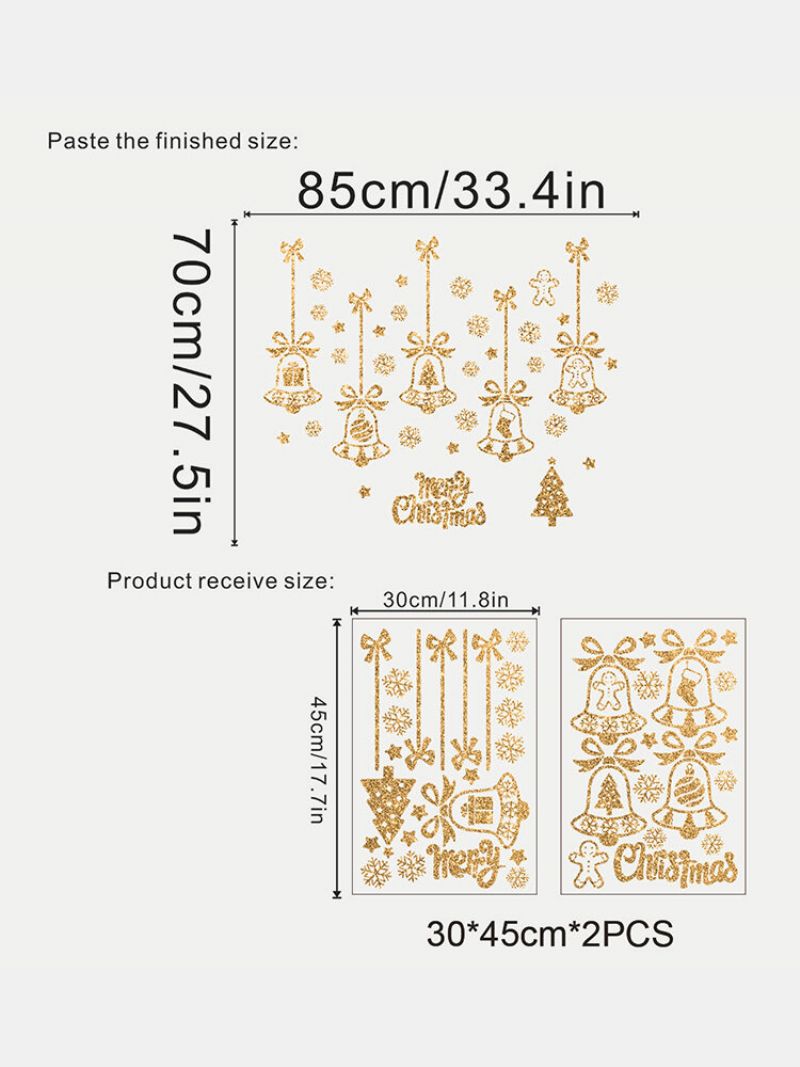 2 Kom. Božićna Zidna Naljepnica Dvostrana Zvona Snježna Pahuljica Za Zidnu Dekoraciju