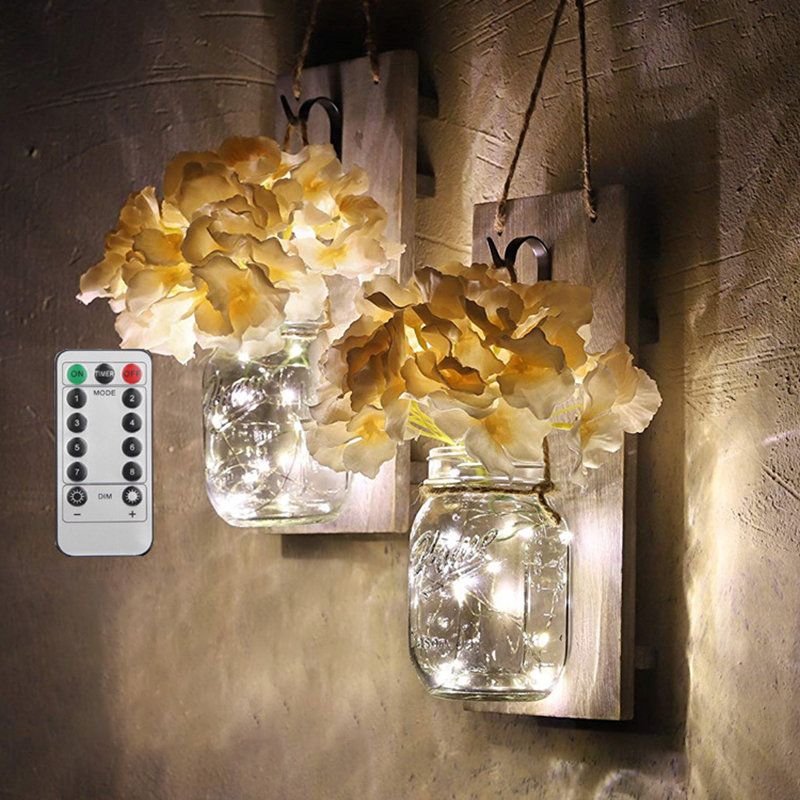 2pcs Mason Jar Flower Light Sa 6-satnim Mjeračem Vremena Led Fairy Lights I Cvijeće Rustikalni Kućni Dekor