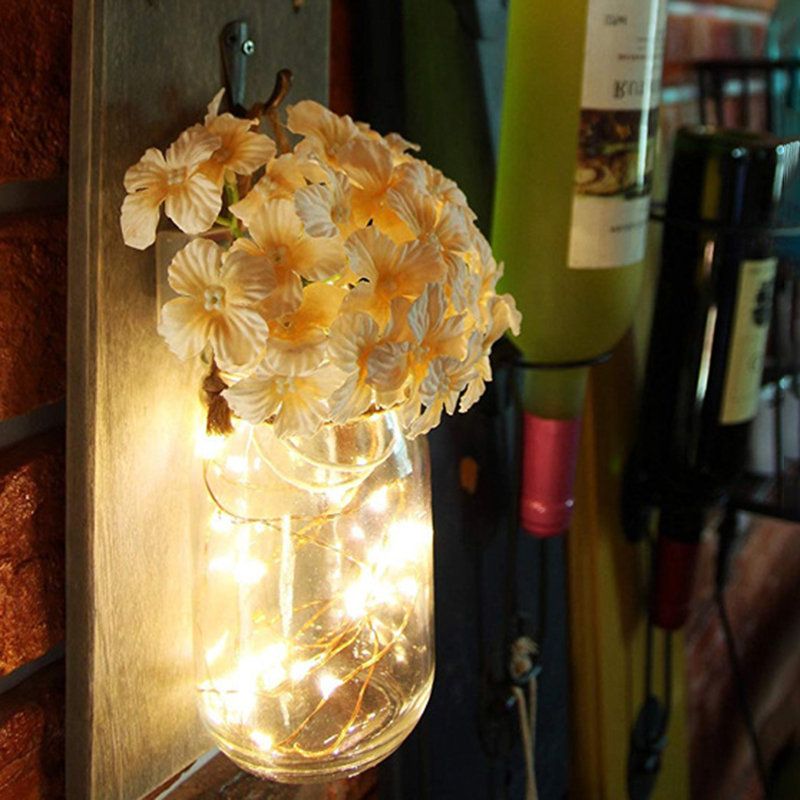 2pcs Mason Jar Flower Light Sa 6-satnim Mjeračem Vremena Led Fairy Lights I Cvijeće Rustikalni Kućni Dekor