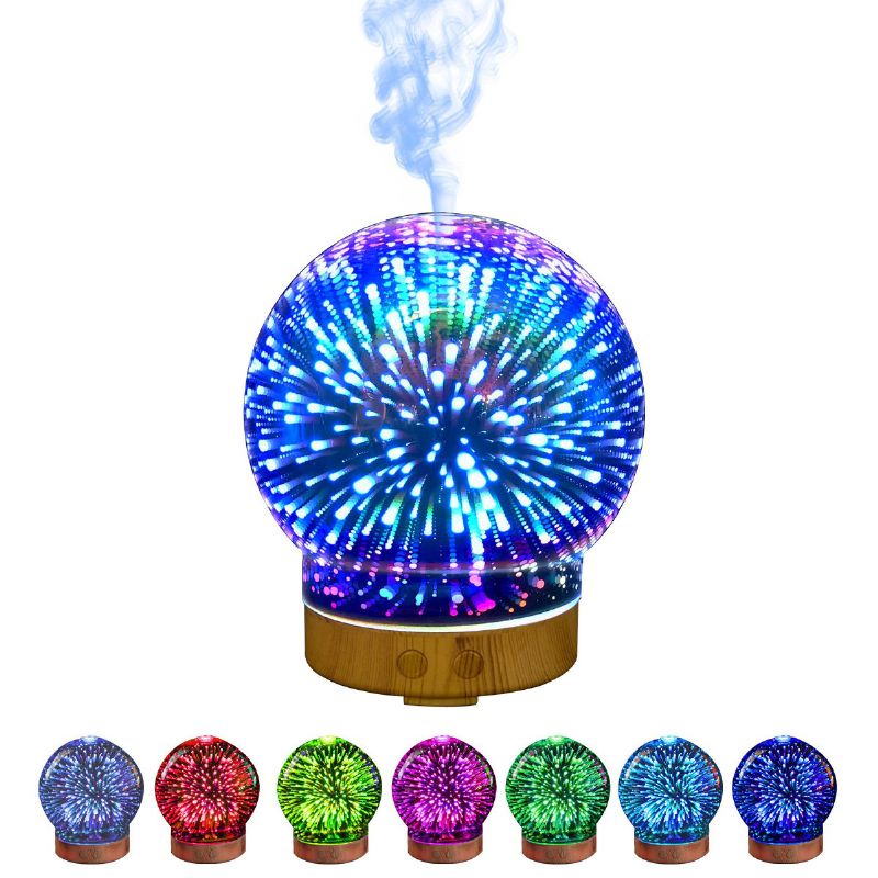 3d Fireworks Stakleni Aromaterapijski Difuzor 100 Ml Cool Mist Ovlaživač Zraka Svjetlost Koja Mijenja Boju Noć