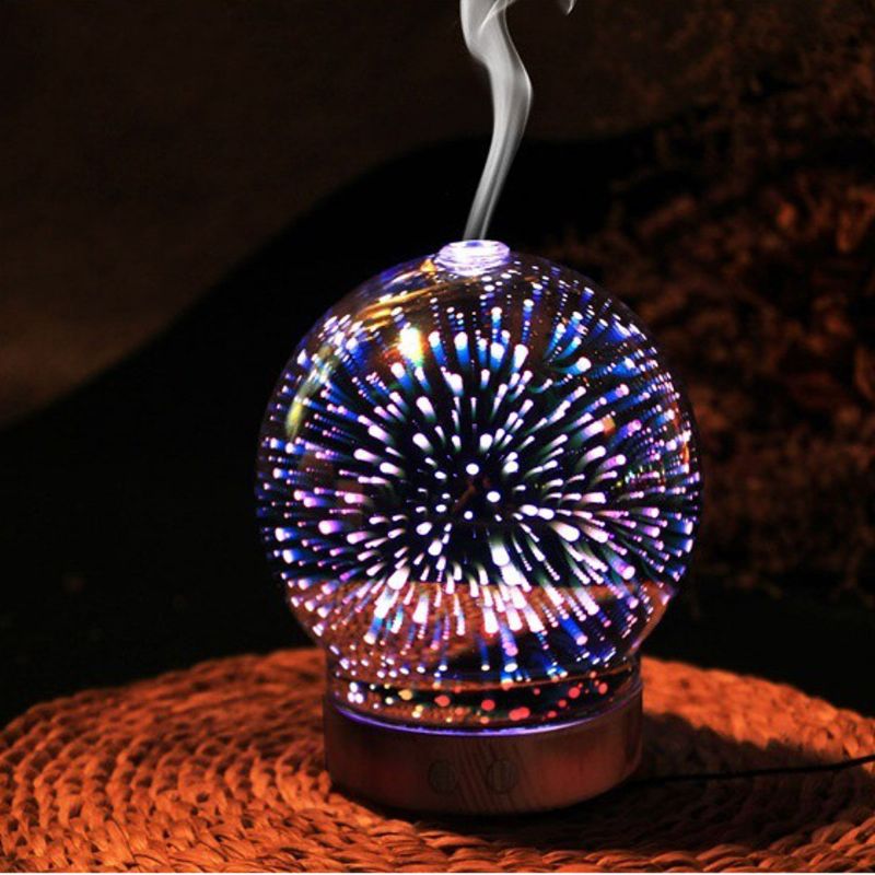 3d Fireworks Stakleni Aromaterapijski Difuzor 100 Ml Cool Mist Ovlaživač Zraka Svjetlost Koja Mijenja Boju Noć