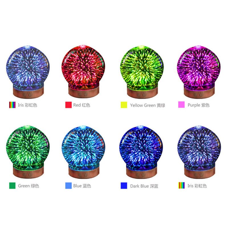 3d Fireworks Stakleni Aromaterapijski Difuzor 100 Ml Cool Mist Ovlaživač Zraka Svjetlost Koja Mijenja Boju Noć