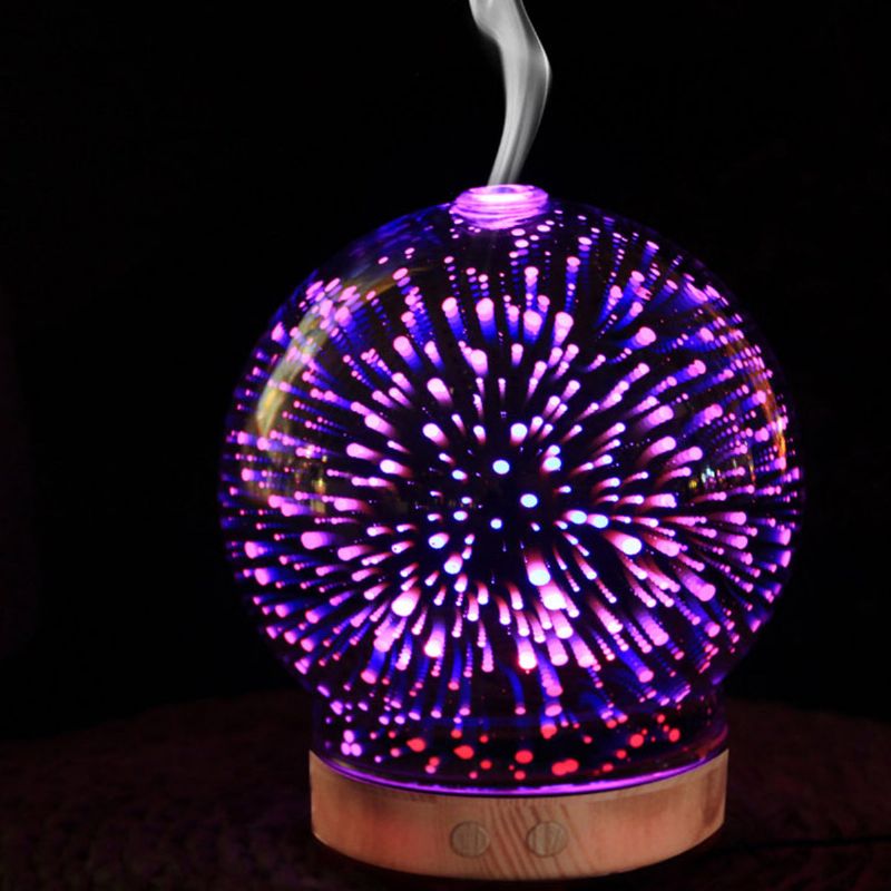 3d Fireworks Stakleni Aromaterapijski Difuzor 100 Ml Cool Mist Ovlaživač Zraka Svjetlost Koja Mijenja Boju Noć