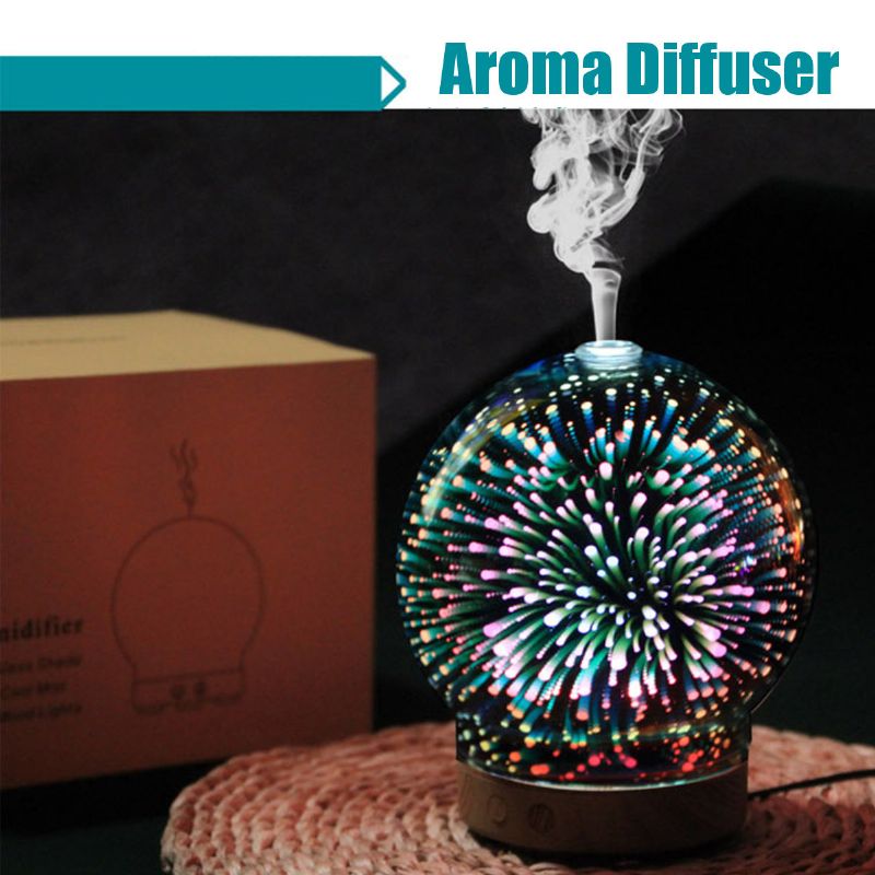 3d Fireworks Stakleni Aromaterapijski Difuzor 100 Ml Cool Mist Ovlaživač Zraka Svjetlost Koja Mijenja Boju Noć