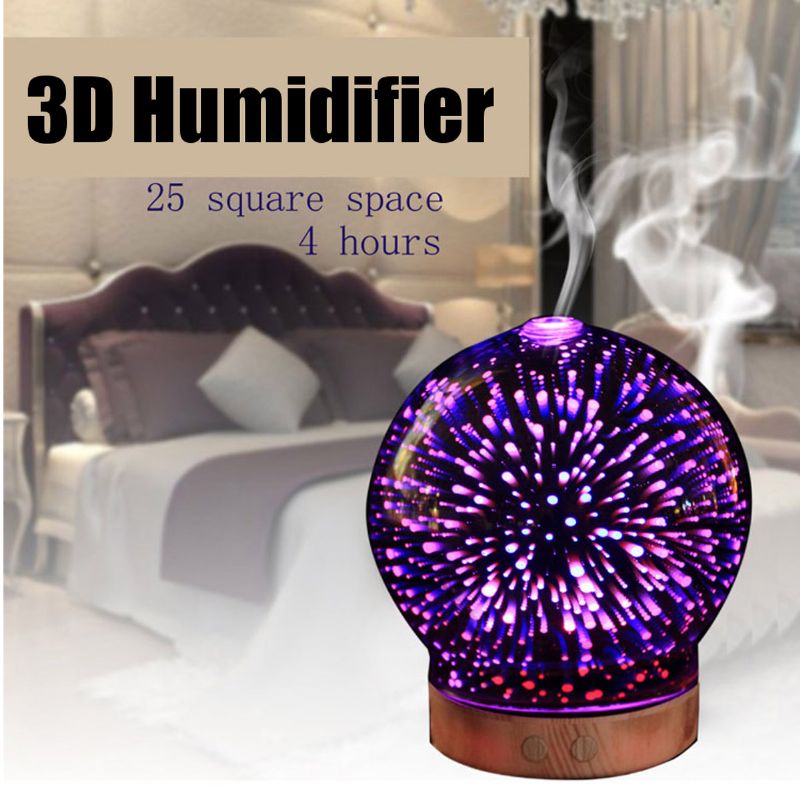 3d Fireworks Stakleni Aromaterapijski Difuzor 100 Ml Cool Mist Ovlaživač Zraka Svjetlost Koja Mijenja Boju Noć