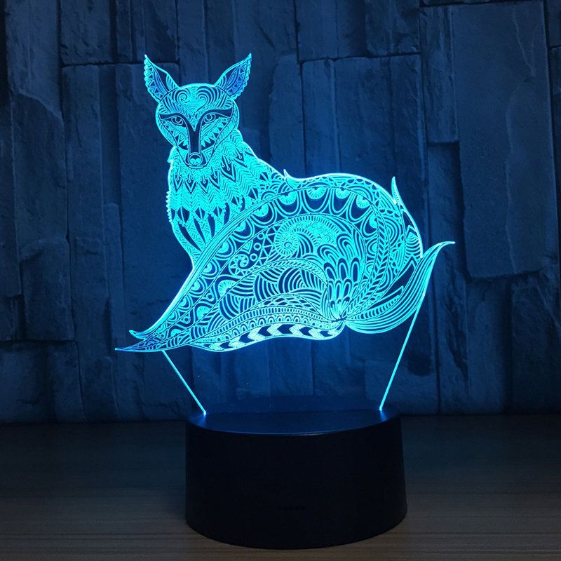 3d Fox Noćna Stolna Lampa S Optičkom Iluzijom 7 Svjetala Koja Mijenjaju Boju Led Svjetiljka
