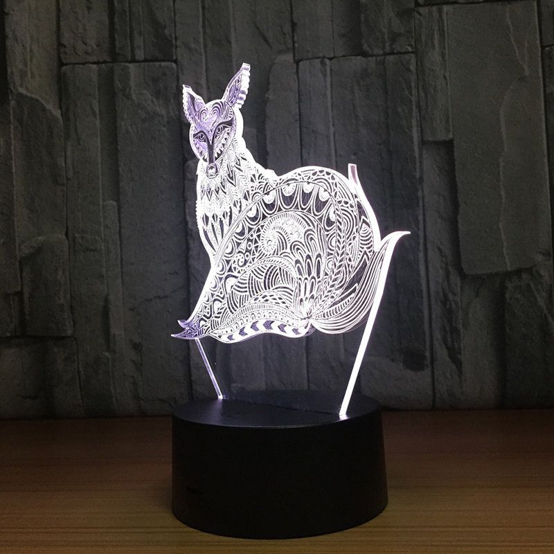 3d Fox Noćna Stolna Lampa S Optičkom Iluzijom 7 Svjetala Koja Mijenjaju Boju Led Svjetiljka