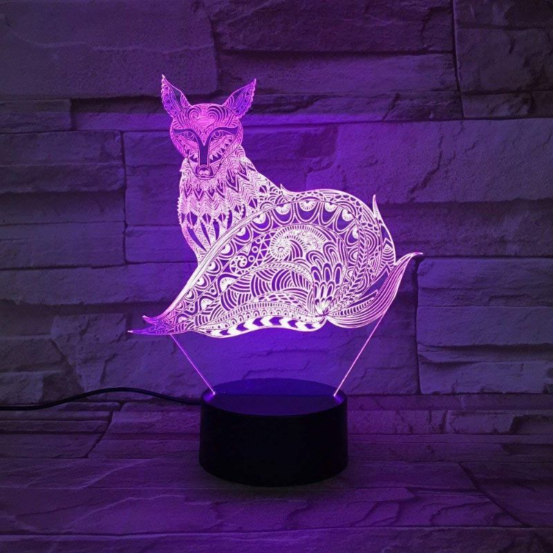 3d Fox Noćna Stolna Lampa S Optičkom Iluzijom 7 Svjetala Koja Mijenjaju Boju Led Svjetiljka