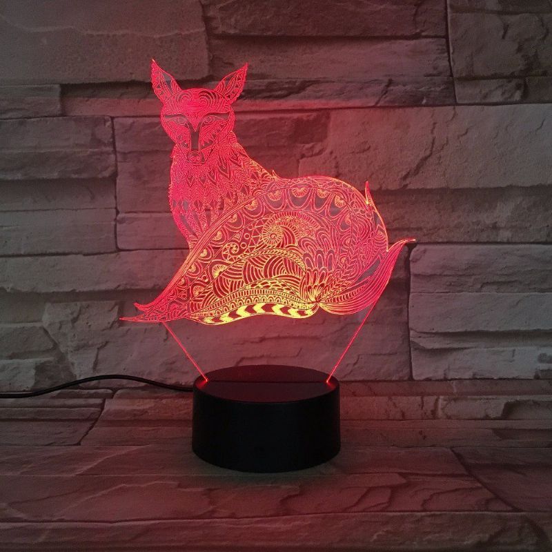 3d Fox Noćna Stolna Lampa S Optičkom Iluzijom 7 Svjetala Koja Mijenjaju Boju Led Svjetiljka