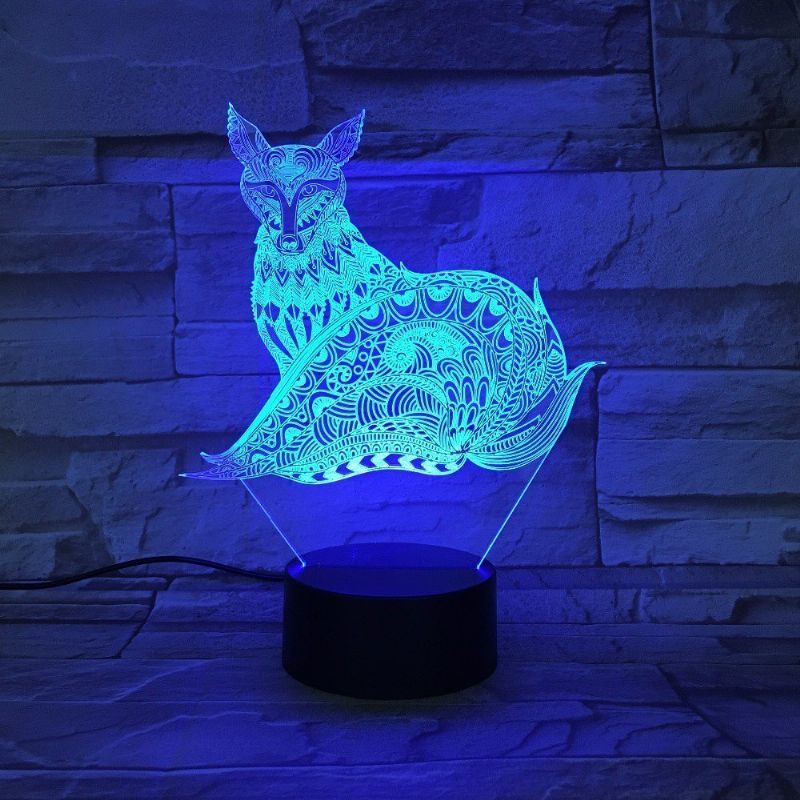 3d Fox Noćna Stolna Lampa S Optičkom Iluzijom 7 Svjetala Koja Mijenjaju Boju Led Svjetiljka