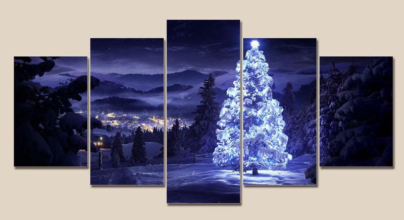 5pcs Božićna Slika Na Platnu Bez Okvira Zidna Umjetnost Spavaća Soba Dnevni Dekor Za Dom