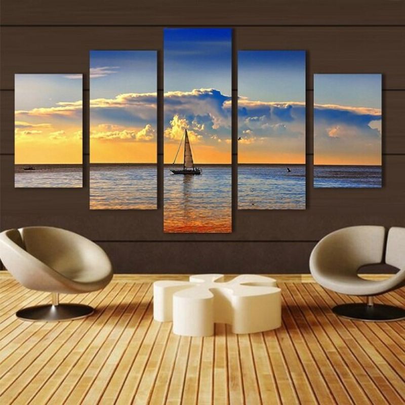 5pcs Estetic Dusk Sea Oslikana Dekoracija Zidova Za Spavaću Sobu Art Home Decor