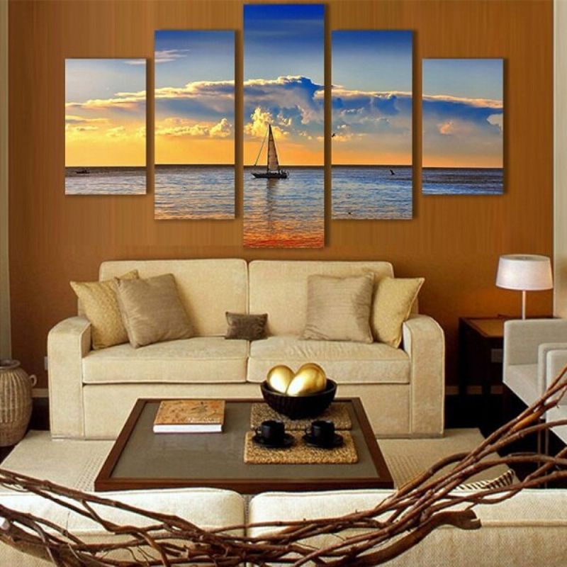 5pcs Estetic Dusk Sea Oslikana Dekoracija Zidova Za Spavaću Sobu Art Home Decor