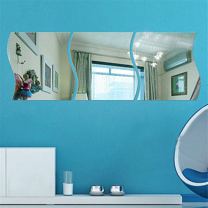 6 Komada Samoljepljivih 3d Zrcalnih Zidnih Naljepnica U Obliku Valova Za Dekoraciju Soba