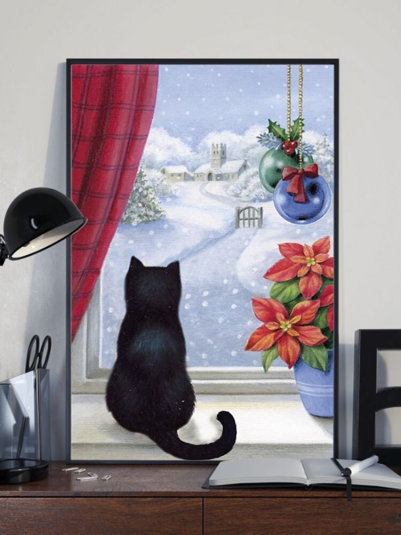 Božićne Snježne Mačke Slika Na Platnu Neuramljena Zidna Umjetnička Na Uređenje Doma Za Dnevnu Sobu