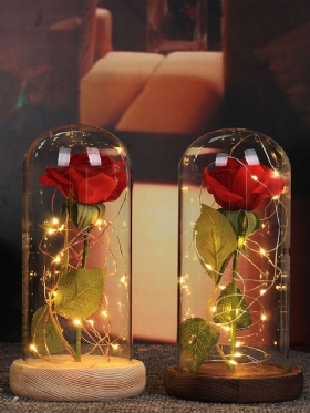 Božićni Ukrasi Beauty Enchanted Preserved Red Fresh Rose Stakleni Poklopac + Led Svjetlo
