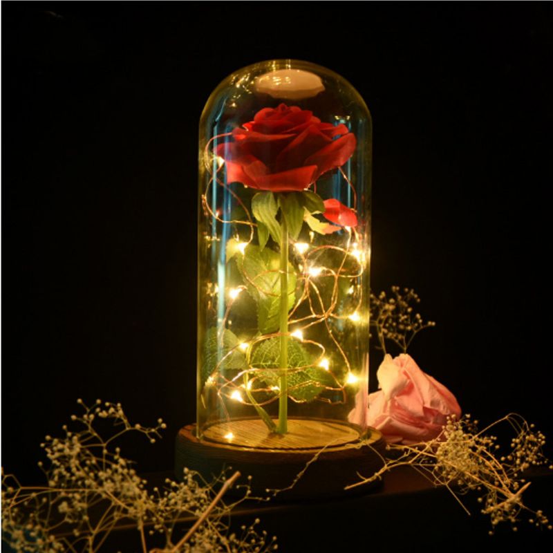 Božićni Ukrasi Beauty Enchanted Preserved Red Fresh Rose Stakleni Poklopac + Led Svjetlo