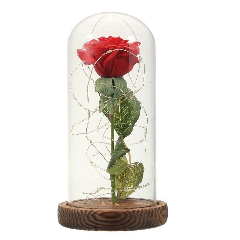 Božićni Ukrasi Beauty Enchanted Preserved Red Fresh Rose Stakleni Poklopac + Led Svjetlo