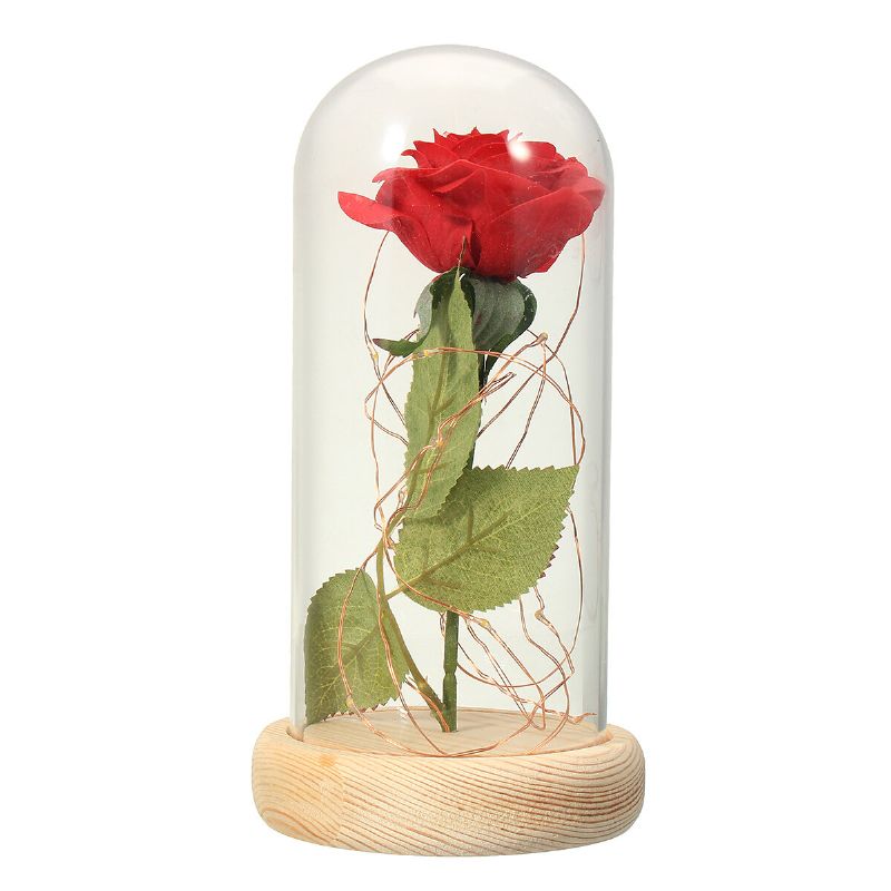 Božićni Ukrasi Beauty Enchanted Preserved Red Fresh Rose Stakleni Poklopac + Led Svjetlo