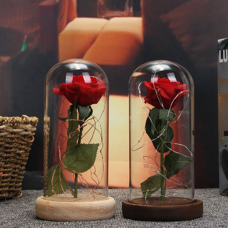Božićni Ukrasi Beauty Enchanted Preserved Red Fresh Rose Stakleni Poklopac + Led Svjetlo
