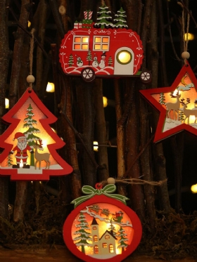 Božićni Ukrasi Od 1 Kom Sa Svijetlim Šupljim Drvenim Privjescima Kreativni Mali Za Drvce Za Automobile