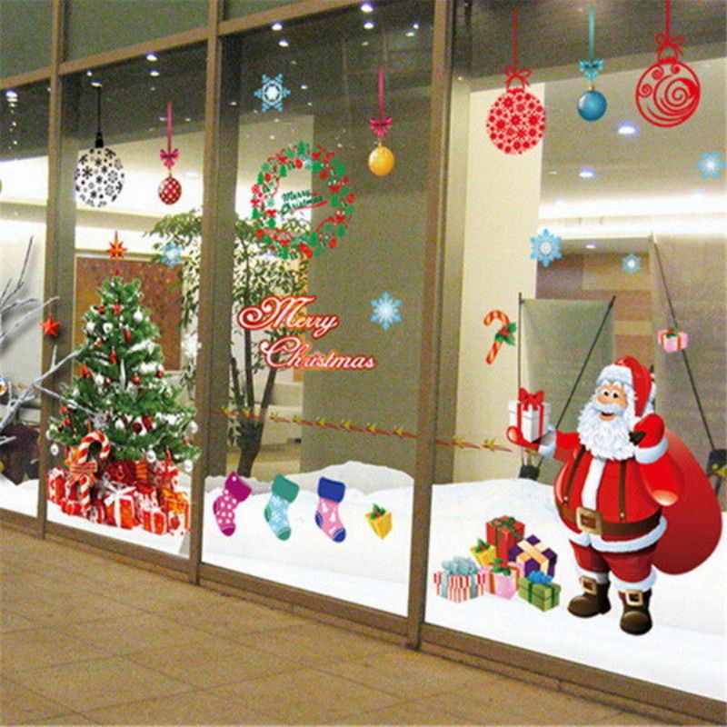 Božićno Drvce Zidna Naljepnica Djed Mraz Poklon Umjetnost Prozora Dekoracija Doma