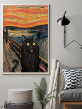 Crna Mačka Neuramljena Uljana Slika Na Platnu Tajanstvena Zidna Umjetnost Uređenje Doma Za Dnevnu Sobu