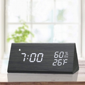 Drvena Digitalna Budilica S Elektroničkim Led Zaslonom Vremena 3 Postavke Alarma Detekcija Vlažnosti I Temperature