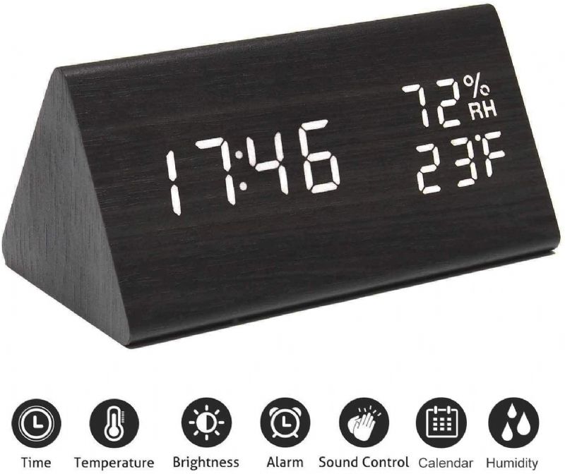 Drvena Digitalna Budilica S Elektroničkim Led Zaslonom Vremena 3 Postavke Alarma Detekcija Vlažnosti I Temperature