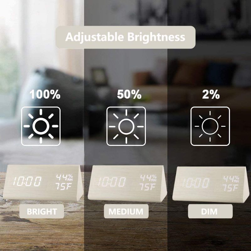 Drvena Digitalna Budilica S Elektroničkim Led Zaslonom Vremena 3 Postavke Alarma Detekcija Vlažnosti I Temperature