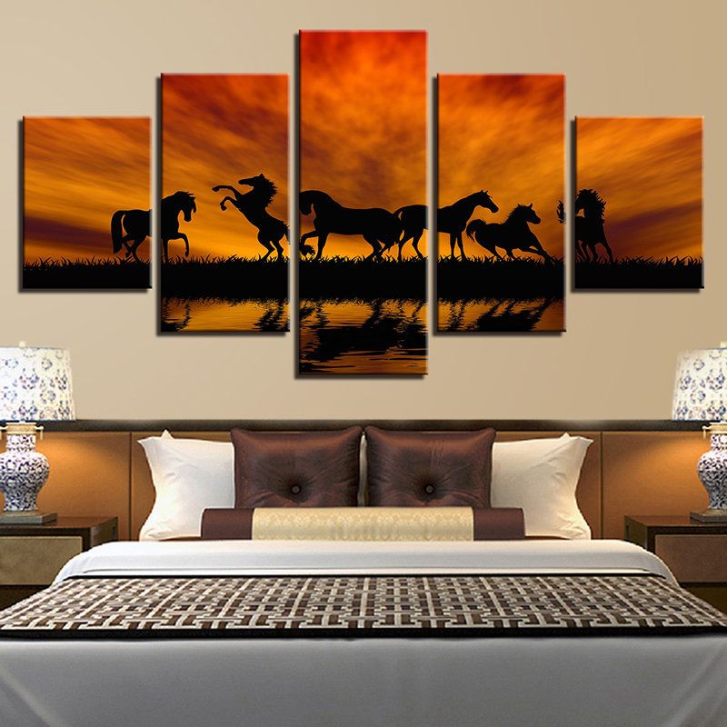 Hd Slikanje U Spreju Zidna Slika 5 Komada Pašnjaci Konji Životinjske Boje Slike Platno Dekoracija Doma