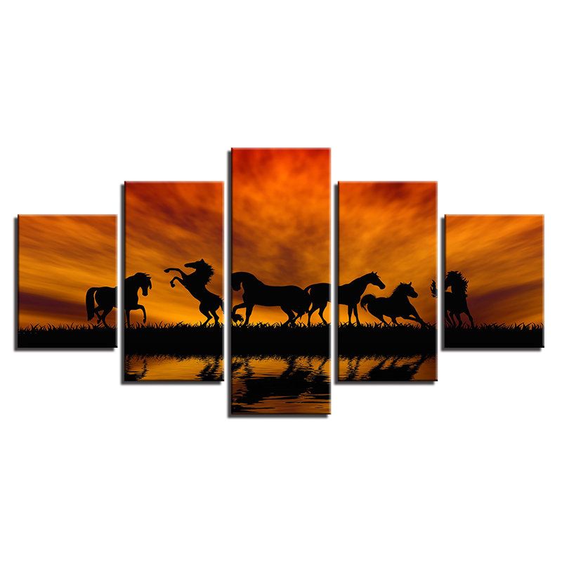 Hd Slikanje U Spreju Zidna Slika 5 Komada Pašnjaci Konji Životinjske Boje Slike Platno Dekoracija Doma