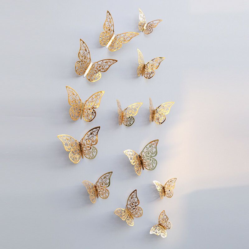 Metallic Sense 12kom 3d Šuplje Pvc Zidne Naljepnice Leptiri Diy Home Decor Poster Dječje Sobe