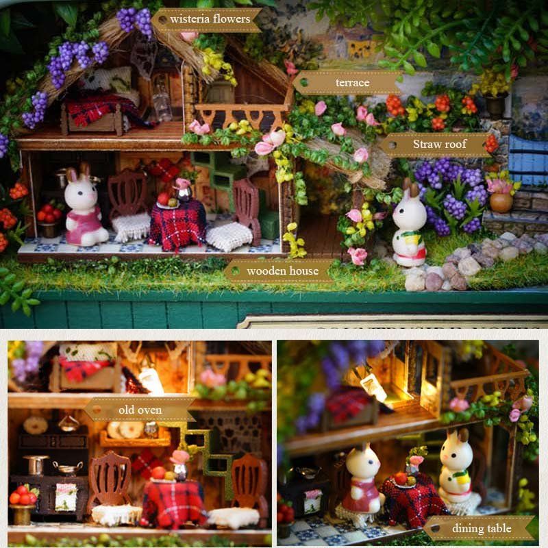 Proljetni Vrt Diy Božićni Dar Izvrsna Kućica Za Lutke Za Djecu Diy Alat Drveni Minijaturni Komplet