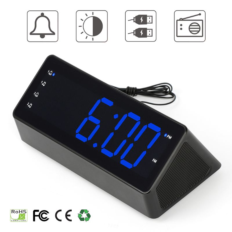 Radio Budilica 1.2 Inčni Led Zaslon Fm Glazba Sleep Timer Odgoda 2 Usb Punjenje Napajanje Pametnog Telefona Sat Zvučnik